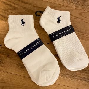 Ralph Lauren ankle white socks.  Two packs/2 per pack.  Women Size 9-11